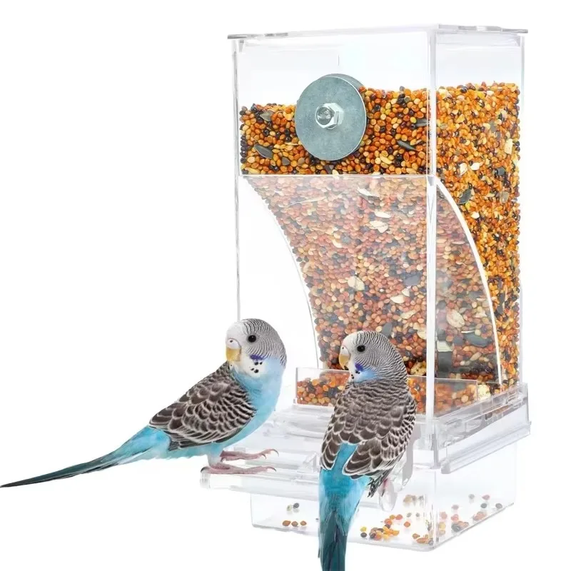 

Transparent Parrot Feeder - No-Mess Design with Visible Food Supply Transparent Automatic Parrot Feeder