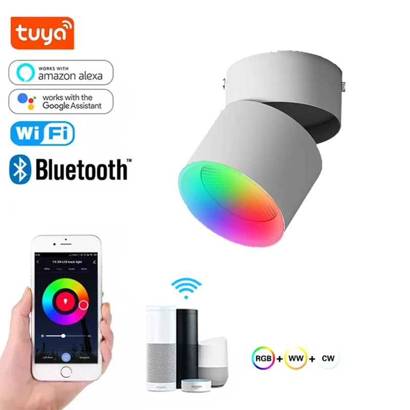 Tuya Samrt LED 16 Million RGB Color Changing Ceiling Spot Light Aluminum  Spotlight Indoor Work with Alexa/Google Home/App