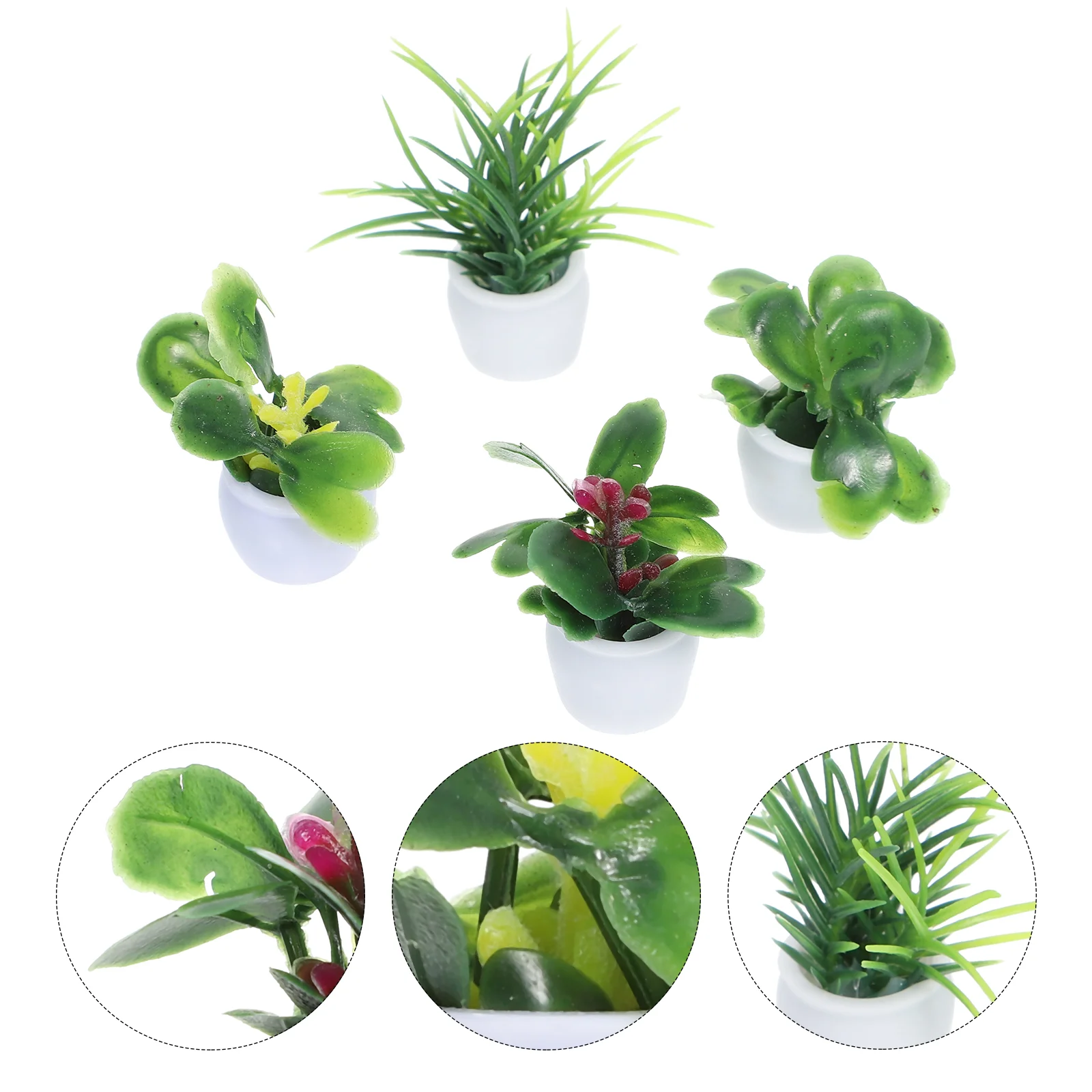 4 Pcs Mini Plant Model Decor Artificial Plants Potted Decorate Accessories House Simulation Plastic Flower Bonsai Flowerpot