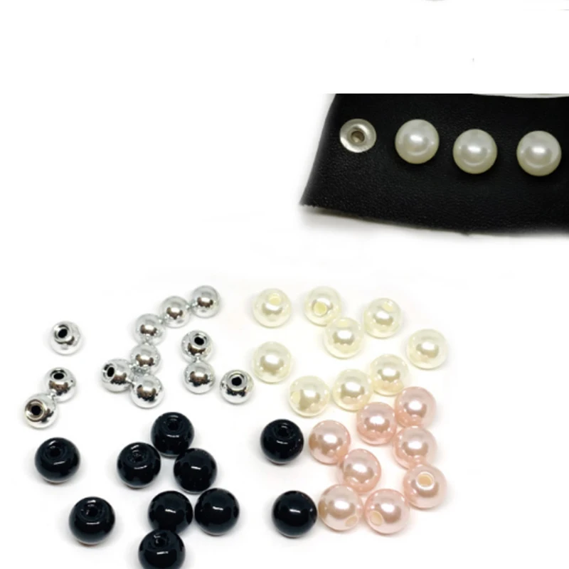 50 Sets 6mm~10mm Plastic Imitation Pearl Rivets Studs Round Rivet for DIY Leather Craft Bag Shoes Hat Clothes Decoration 4colors