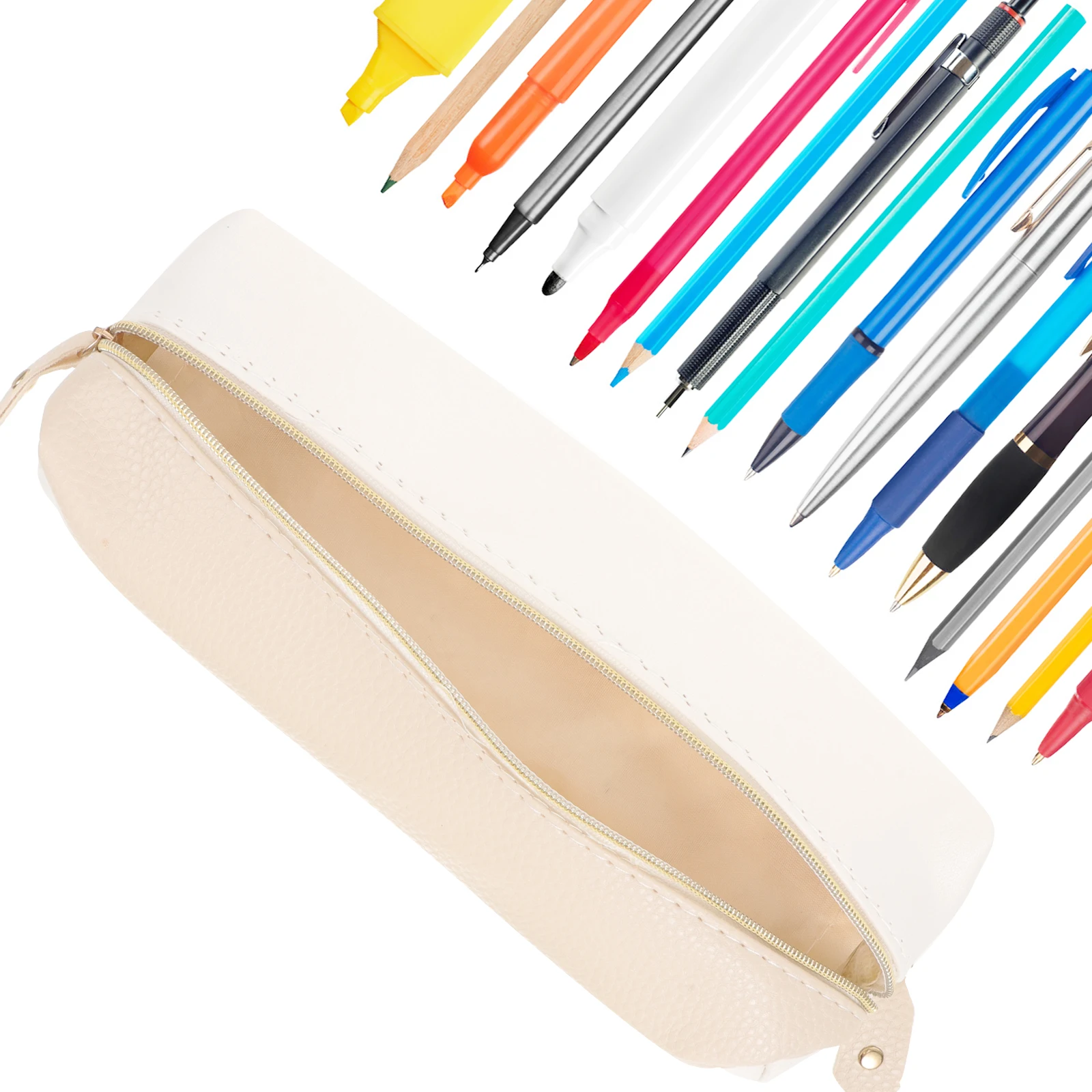 

2pcs Stationery Pencil Case Slim Cute Pen Bag Pencil Case For Office Pu Pen Bags Canvas Storage Box Large Capacity
