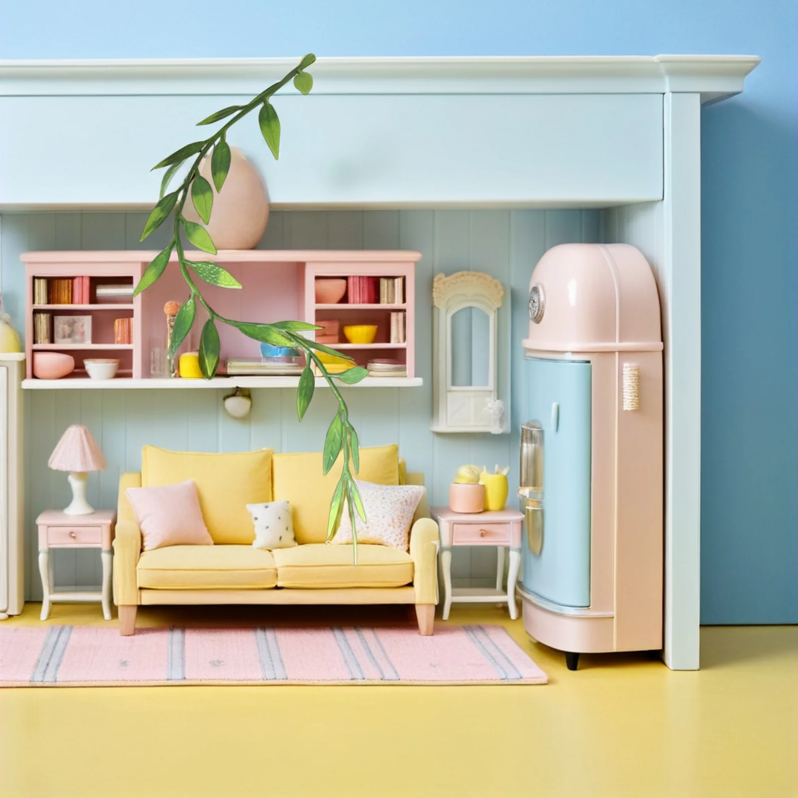 3 stuks miniatuur tuinscène accessoires realistische faux groen wijnstokken slinger kunstmatige bladeren decoratie mini planten poppenhuis