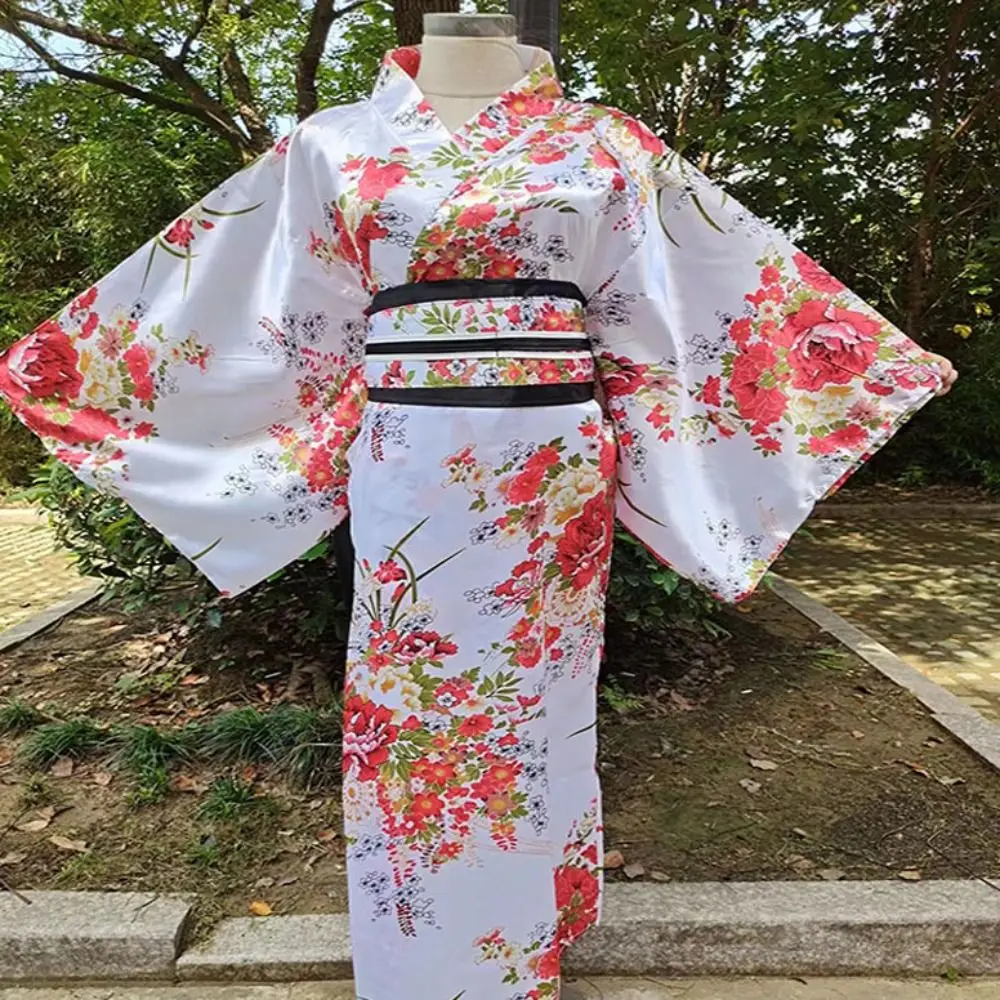 Disfraz de Cosplay, Kimono Japonés Tradicional con Estampado Floral, Elegante Kimono Sakura para Mujer, Estilo Japonés Asiático