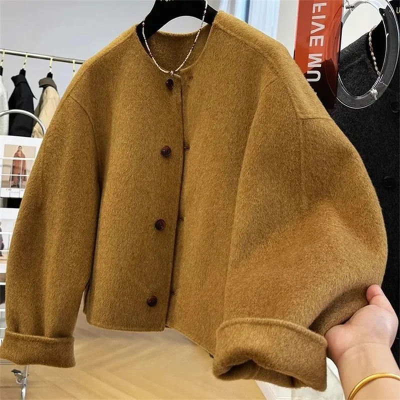 Thiened ort Cappotto cardigan in lana double face per donna Sli Versione coreana Autunno Inverno Capispalla Casual Pendolarismo