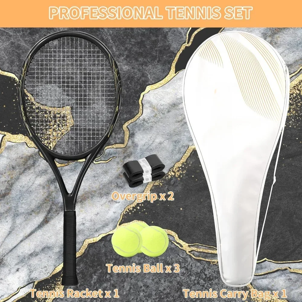 Raket tenis-Set hemat Super dengan tali, gagang nyaman, raket tenis 27 "untuk dewasa, termasuk 3 bola tenis,