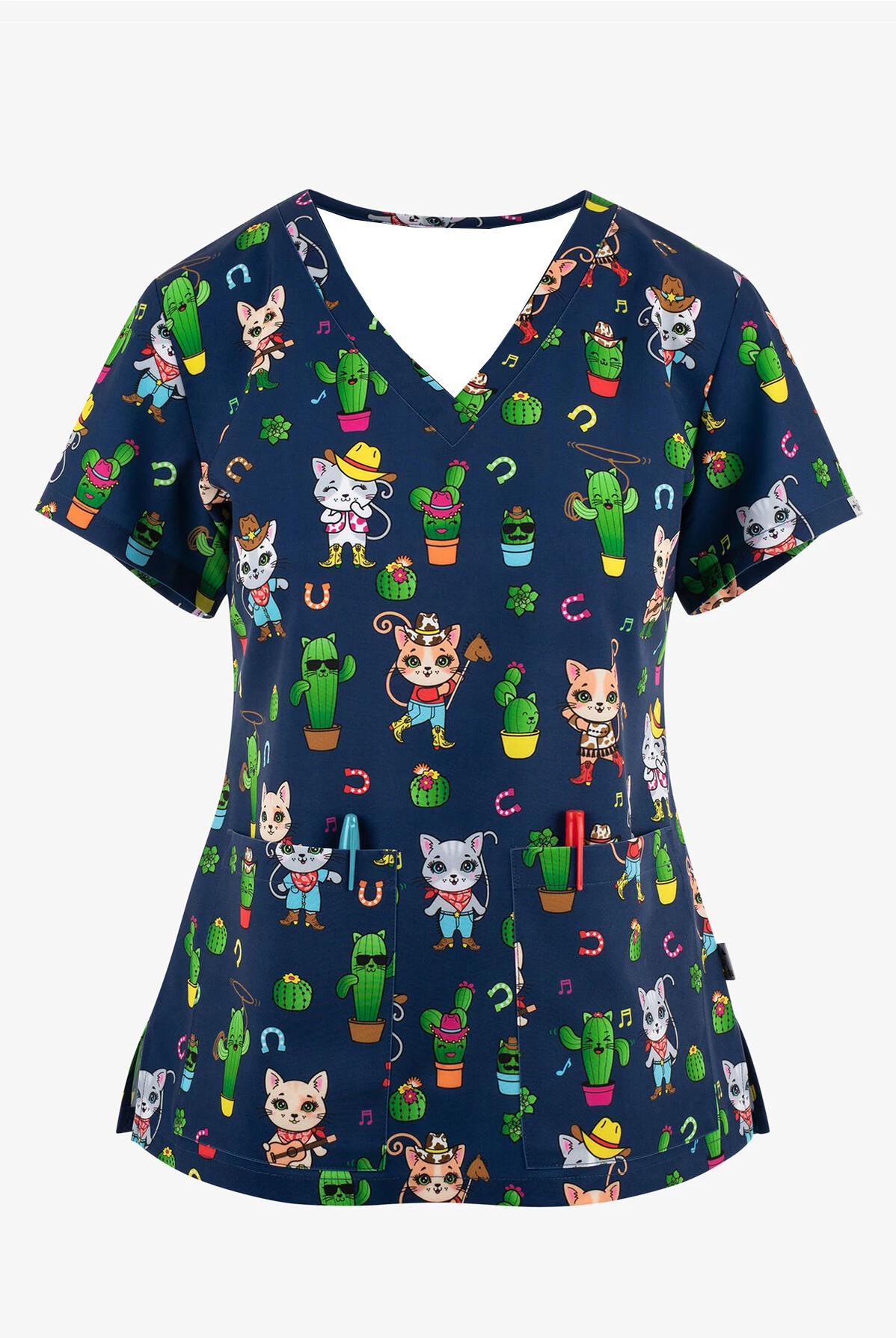 Desenhos animados femininos com estampa Animal Roupas de Enfermagem, Tops Bonitos, Manga Curta, Decote V, Uniforme Casual Trabalho, Camisa, Camisa Vestuário