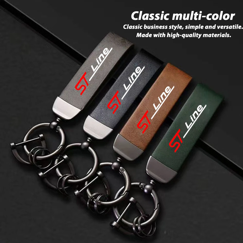 High-Grade Leather Suede Keychain Car Sport Key Ring With Horseshoe Buckle For Ford ST ST line Focus x 2 3 Kuga Mondeo Ecosport