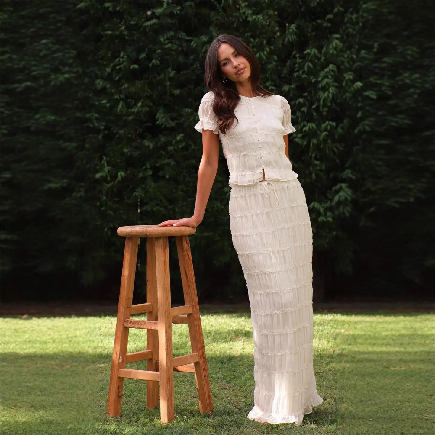 Sexy See-through Lace Long Skirt Set Women's Cross-border Fashion Mid-low Waist Umbrella Soldier Pants PVC Material Casual Wear