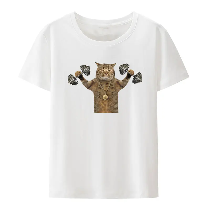 Funny The Beige Cat Athlete Is Doing Exercises with A Barbell on Bench Press Modal T Shirt Gym Lover Breathable Cool Camisetas