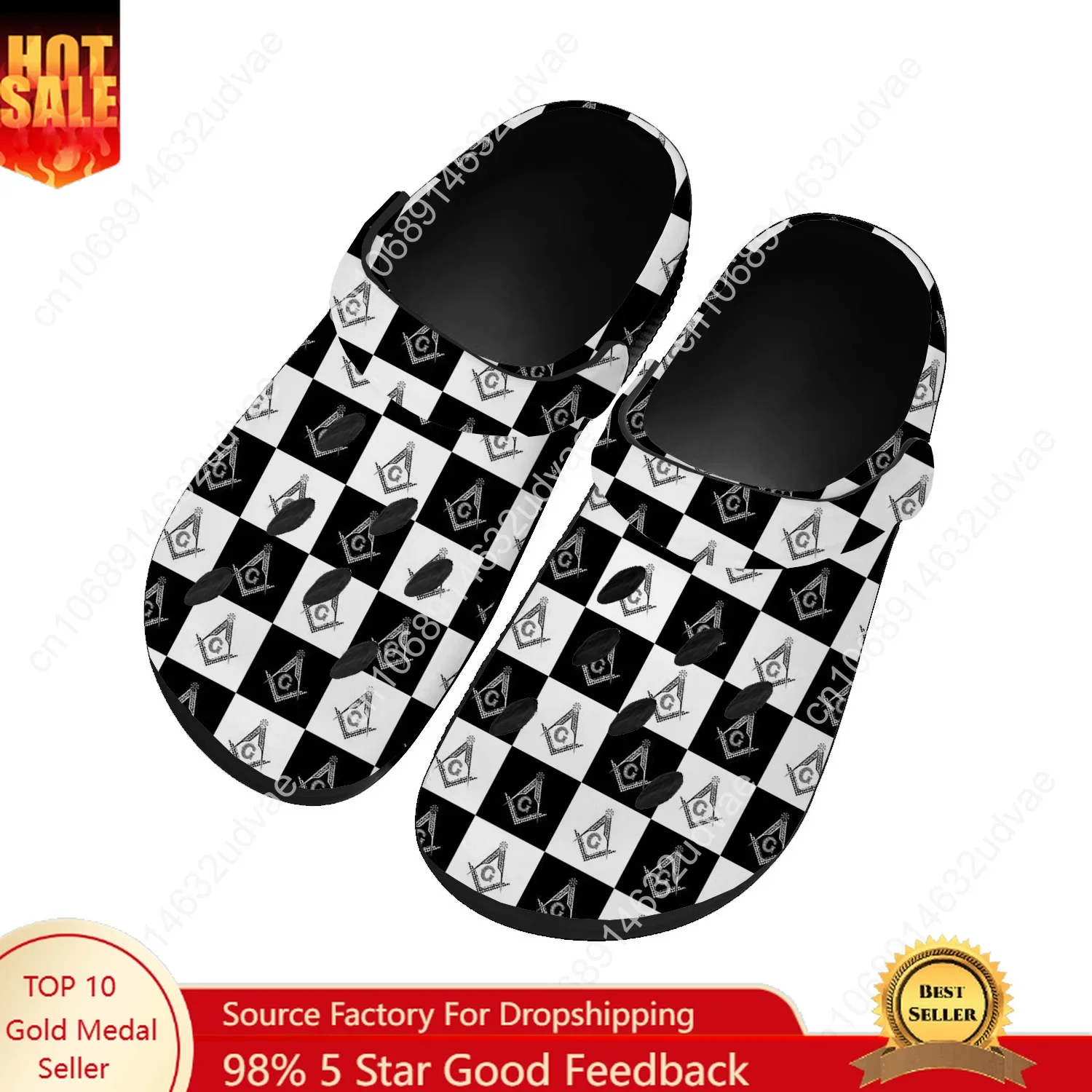 

Masonic Mason Freemason Pattern Water Shoes Mens Womens Home Garden Clogs Customizd Sandals Beach Breathable Hole Slippers