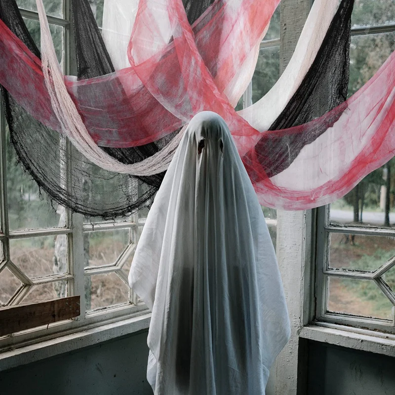 6 ชิ้นฮาโลวีน Creepy ผ้าตามที่แสดงผ้าพันคอฮาโลวีนสีดํา Spooky น่ากลัว Creepy Gauze ผ้าตกแต่ง Creepy ผ้าฮาโลวีน