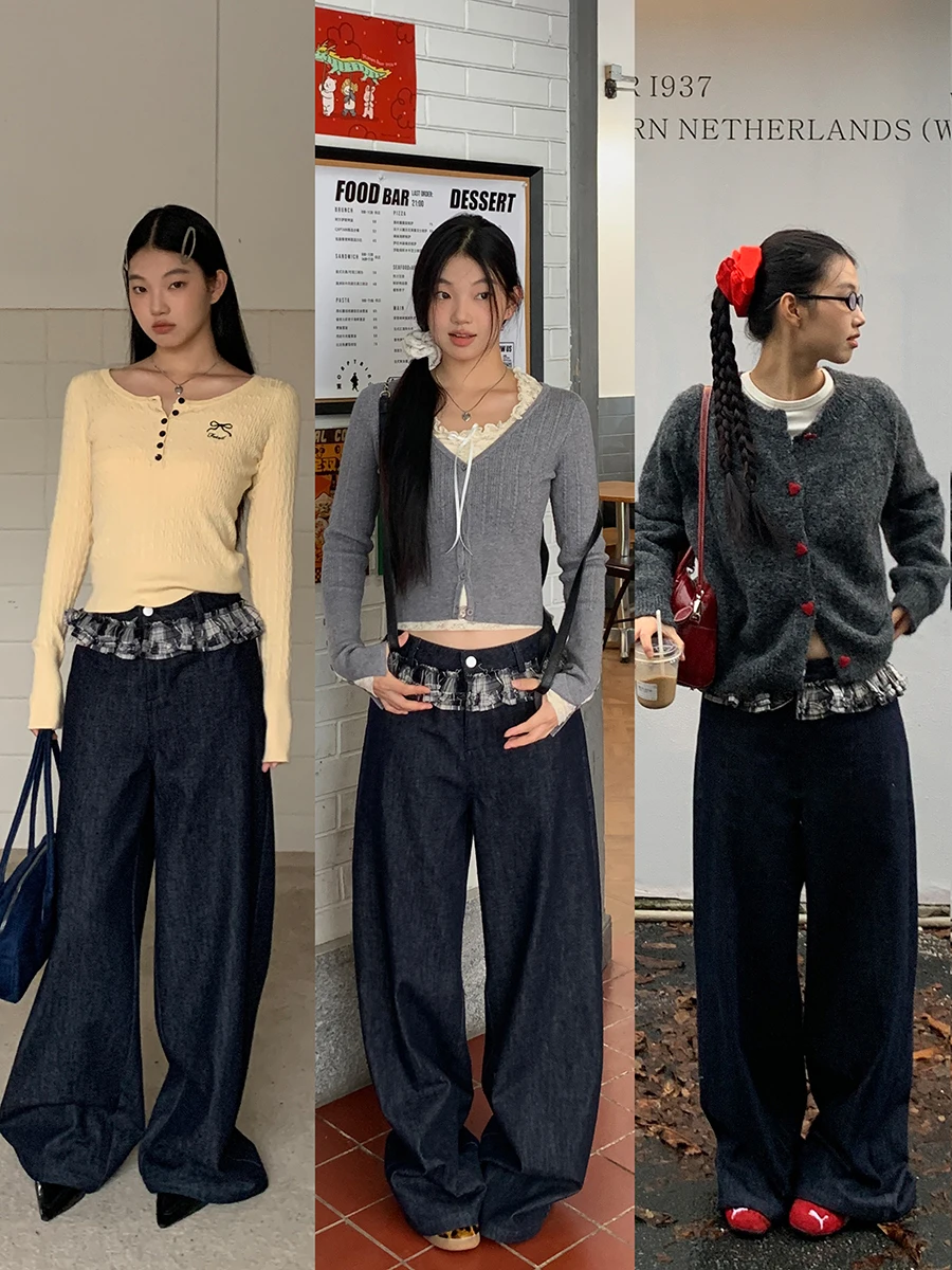 

Loose Straight Leg Denim Jeans Women's High Street American Sle Low Waist Wide Leg Pants Autumn New Arrival Casual Retro