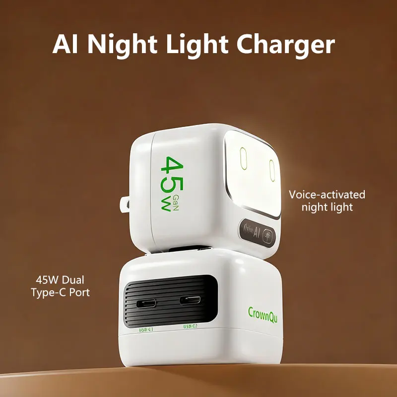 

Зарядное устройство из нитрида галлия 45 Вт для зарядного устройства Apple 17 со световым индикатором и голосовым управлением, многопортовая зарядная головка для мобильного телефона