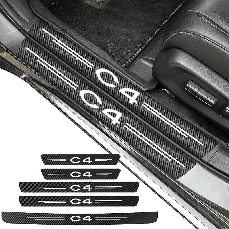 

Fiber Car Door Threshold Sill Protector Trunk Stickers For Citroen C4 C4L Emblem logo Car Accessories