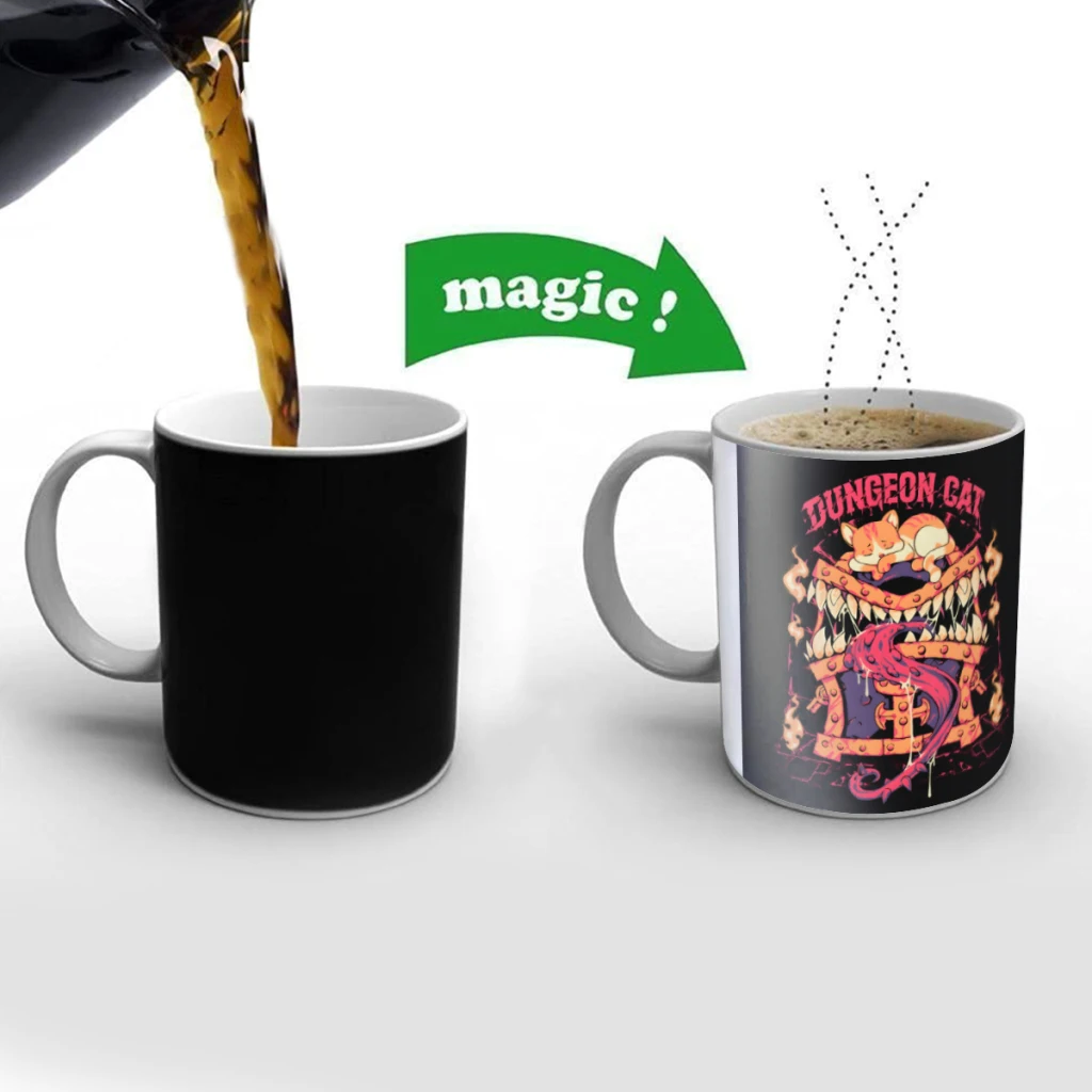 Dungeon Cat Creativity Change Color Chang mug Ceramic mug Hot Coffee Cup Breakfast Cup Mug Friend Gift