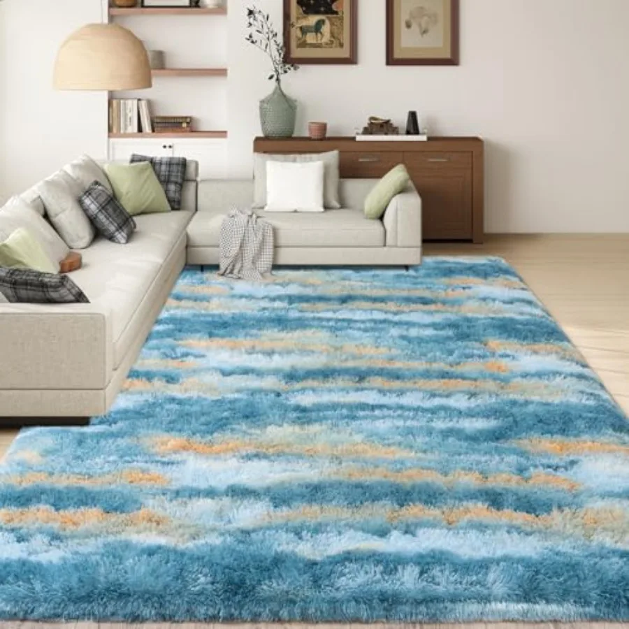 

8x10 Large Area Rugs for Living Room Ultra Soft Abstract Blue Big Shag Rug for Girls Bedroom Nursery Modern Fluffy Plush Carpet