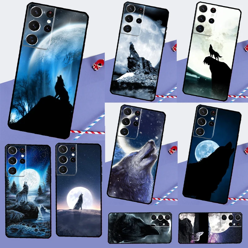 Moon Roaring Wolf Phone Case For Samsung Galaxy S25 Ultra S9 S10 S20 S20 S21 S22 S23 Plus S24 FE Back Cover