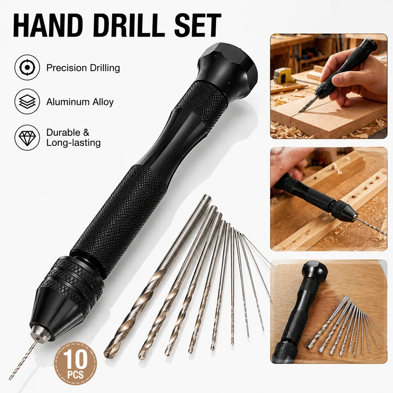 Mini Hand Drill Set with Micro Twist Drill Bits Precision Pin Vise Manual Drilling Tool for Wood Resin Jewelry DIY Craft Making