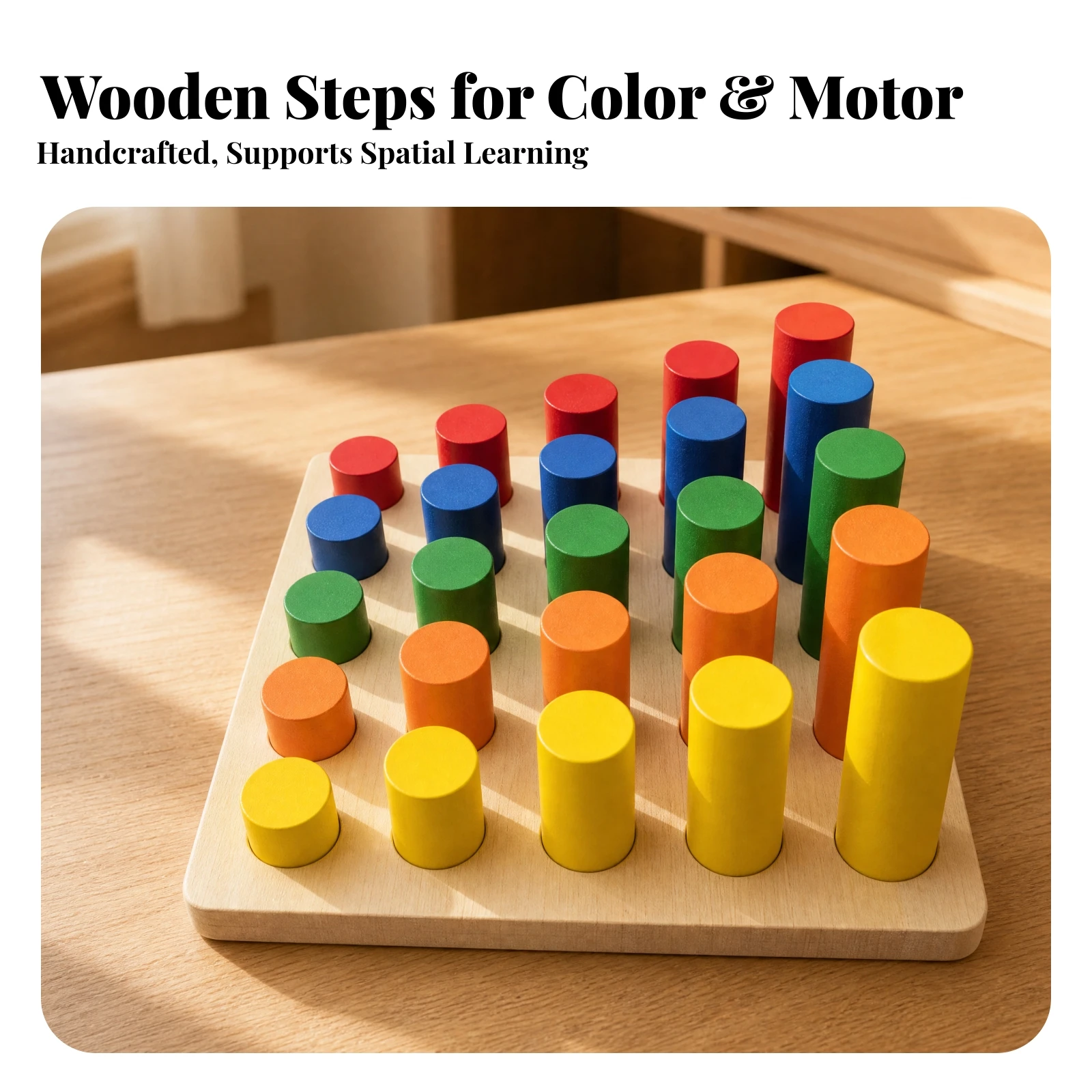 Cylinder Staircase Toy Non-Electric Stacking Cylinder Toy with Wooden Base Wooden Peg Sorting Board Hand-Eye Coordination
