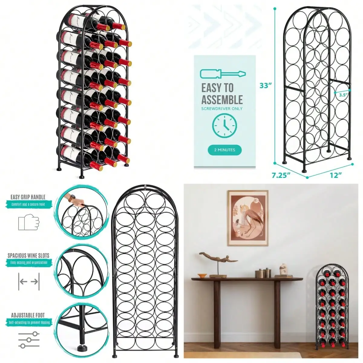 

Freestanding Wine Rack - Elegant And Unique Bordeaux Chateau Style Floor Wine Stand For 23 Wine Bottle Storage, Champagne, Metal Wine Bottle Holder Stands For Kitchen, Home Bar, Mini Wine Bar