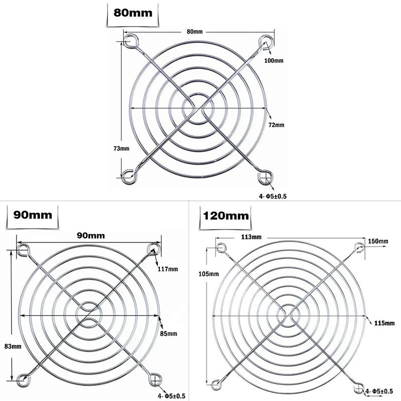 冷却ファンカバー、コンピューター用メタルフィンガーガード、120x120mm、90mm x 90mm、80mm x 80mm、10個