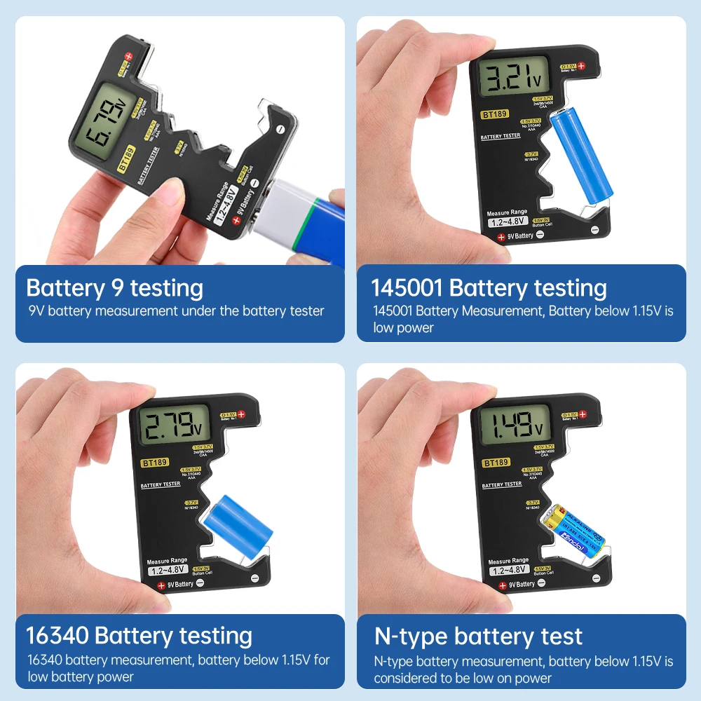 Tester batteria multifunzione display LCD a tensione di controllo batteria universale per batteria a bottone AA AAA 9V 1.5V/3V