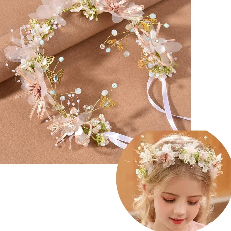 Fotografia 4: Fada princesa flor de cristal bandana & strass pérola tiara-casamento nupcial coronas de flores para niñas, meninas headpiece (