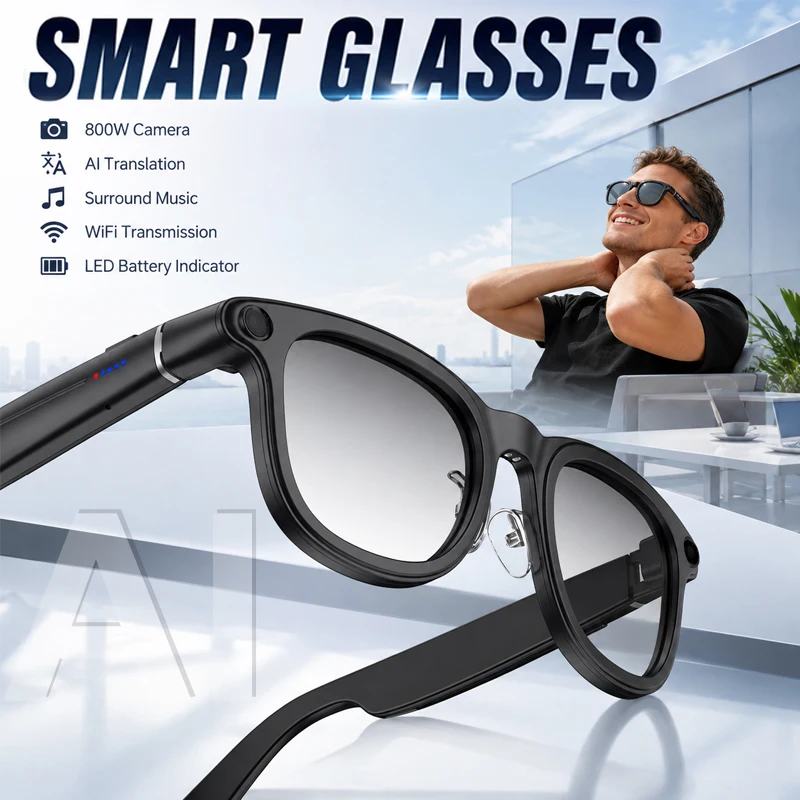 AI Smart Glasses NEW X01 Real-time Translation Glasses 800W Pixel HD Camera Photo Video Recording WiFi Transfer Smart Glasses