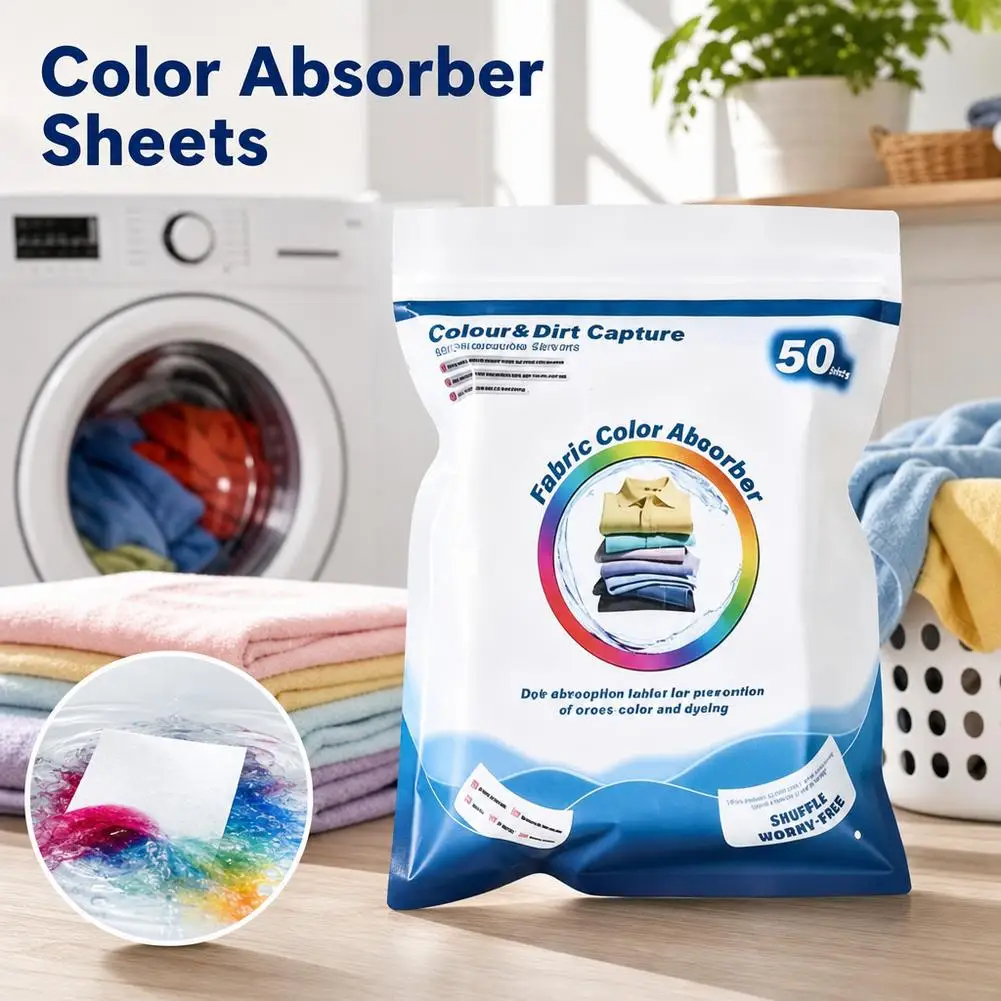 50pcs Washing Machine Color Absorption Sheet Dyeing Proof Laundry Sheets Mixed Washing No Cross Color Tools Non-Woven Fabric