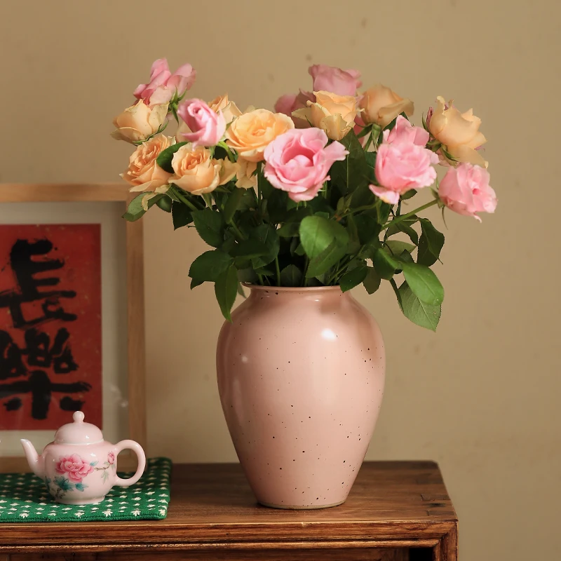 

Tao Meiji Pink Coarse Pottery Handmade Vase Retro Art Small Pottery Pot Aquatic Flower Zen Table Flower Ware