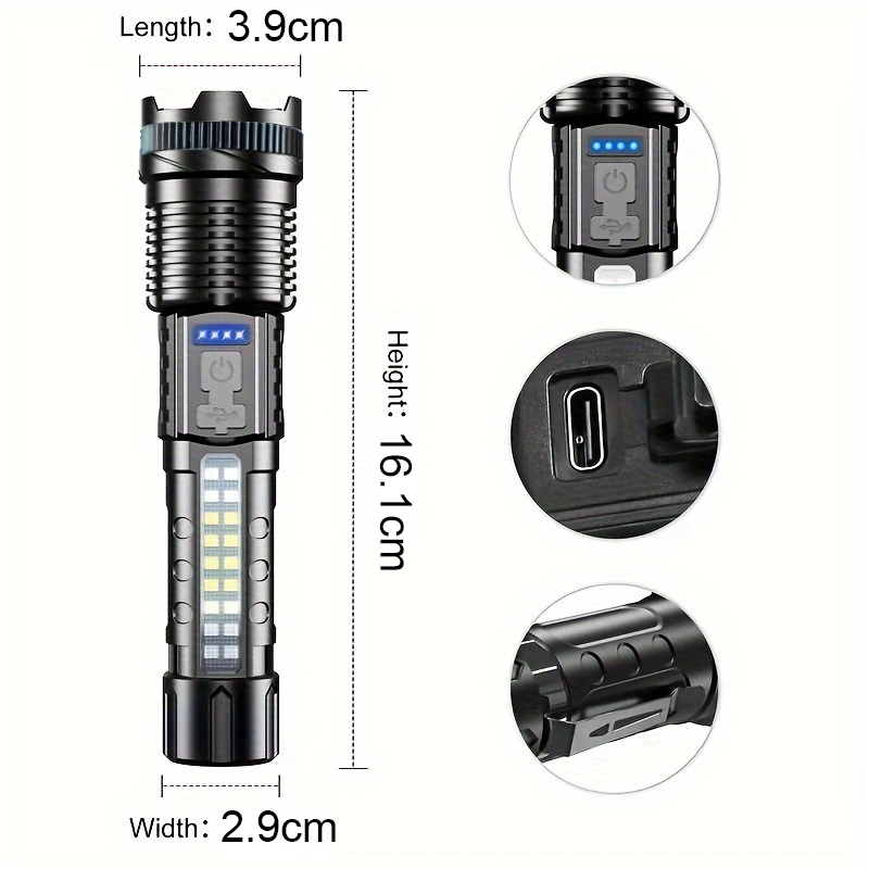 High Power Led Flashlight Type C Rechargeable Led Flashlight Ultra Powerful Torch Light for Outdoor Camping Hiking Flash Light