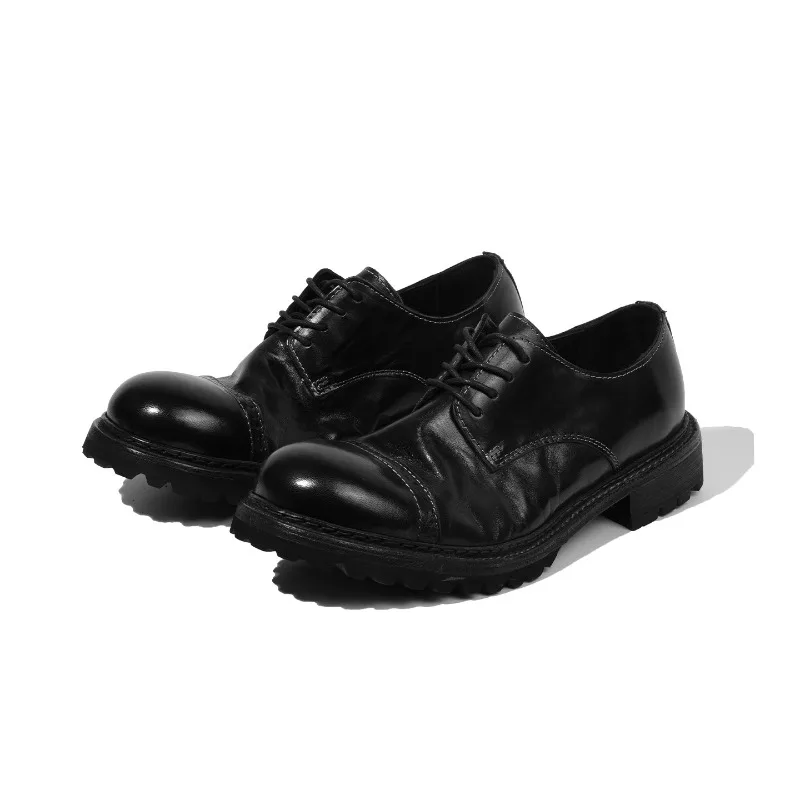 

Handmade Fashion Round Toe Leather Shoes Men's Genuine Leather Work Thick Sole Horsehide Casual Outdoor Driving Shoes Male