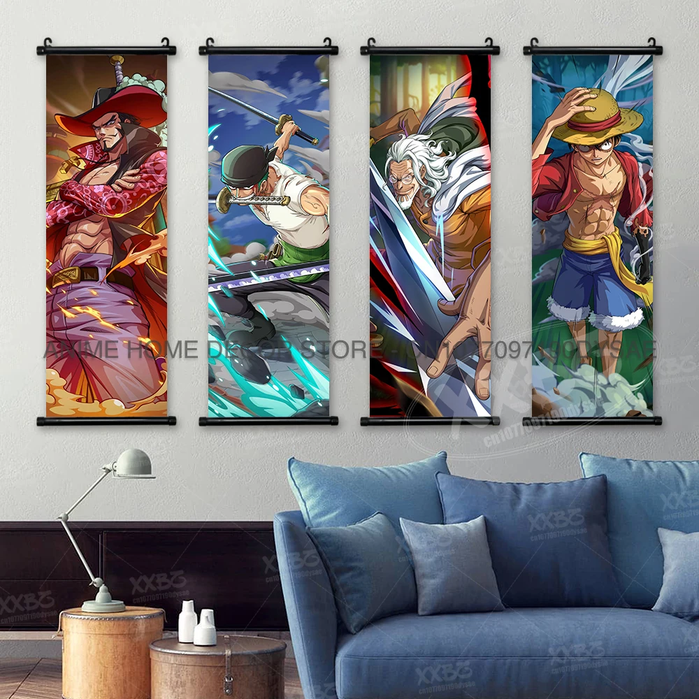 ONE PIECE Poster Home Decor Monkey D.Luffy Wall Art Roronoa Zoro Anime Scroll Picture Buggy Wallpaper Crocodile Hanging Painting