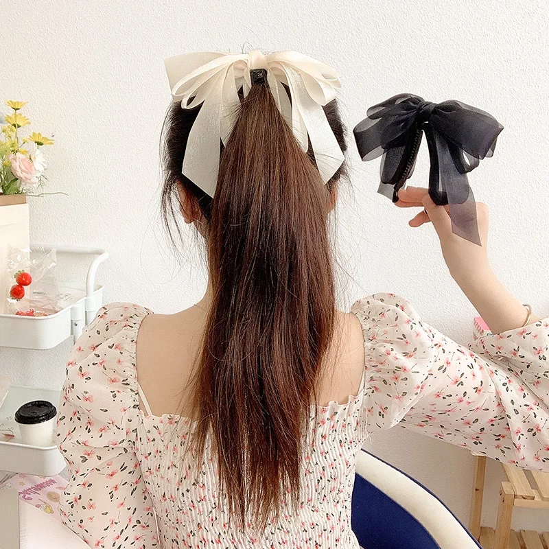 New Fashion Banana Vertical Clip For Women Ponytail Hairpin Bow Headgear Temperament Elastic Horizontal Clip Wholesale