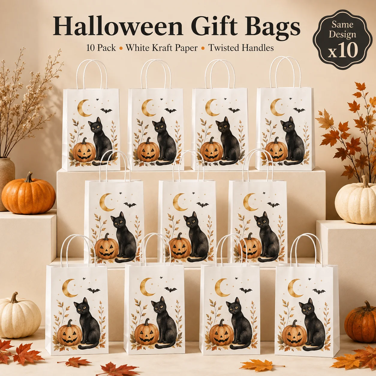 10Pcs Personalized White Kraft Gift Bags with Handles Custom Logo Text Paper Bags for Wedding Party Boutique Retail Packaging