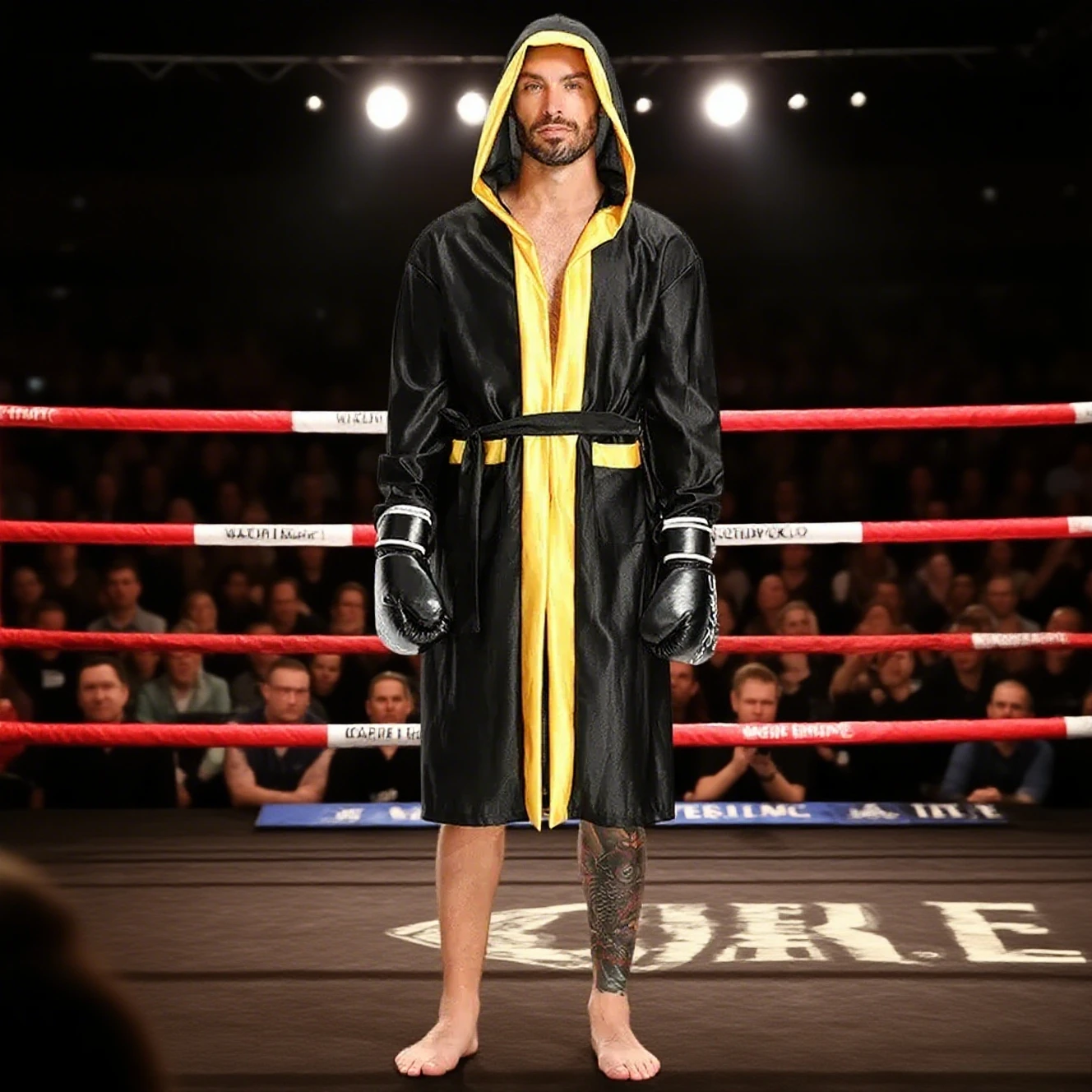 

Boxing Robe Adults Costume Boxer Game Suit Black Hooded Outwear Poncho Sweat Shorts Sports Clothes Full Set Unisex Halloween