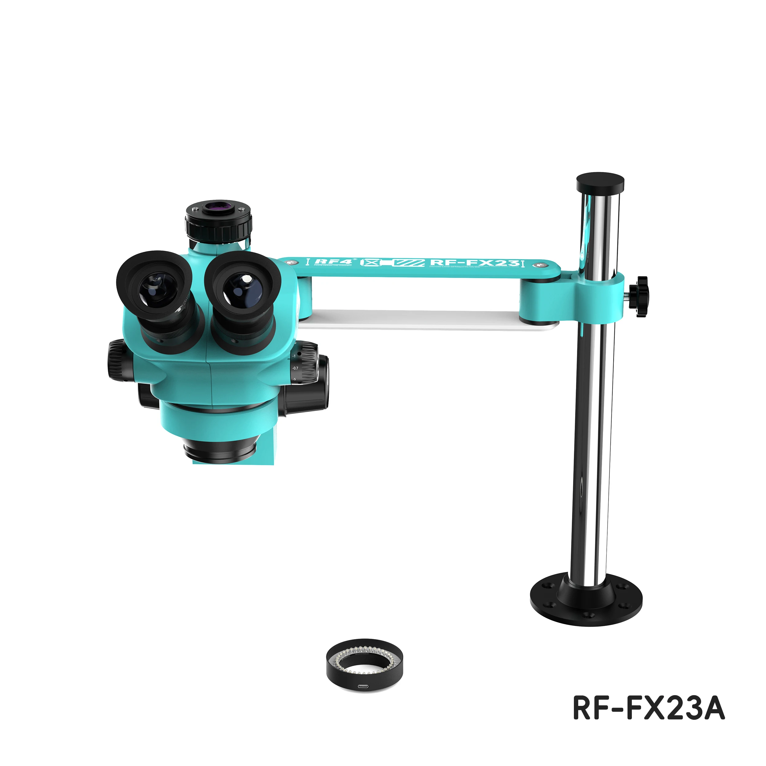RF-FX23A 6 Speed Precise Locking Magnification Zoom ，360 ° Rotation Adjustable Swing Arm Universal Triocular Stereo Microscope