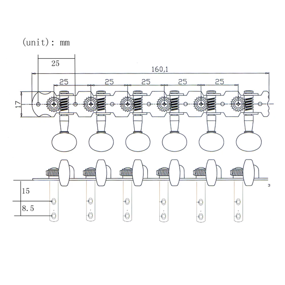 12 Strings Guitar Tunes Machine Head Metal & Plastic Replacement 6mm Diameter Chrome & Creamy-white Guitar Tuning Pegs