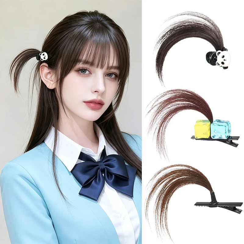 Cute Panda Synthetic Fake Baby Hair Wig Clip, Natural Broken Fringe Hairpin, Sweet Hair Accessory for Women Girls Daily Cosplay