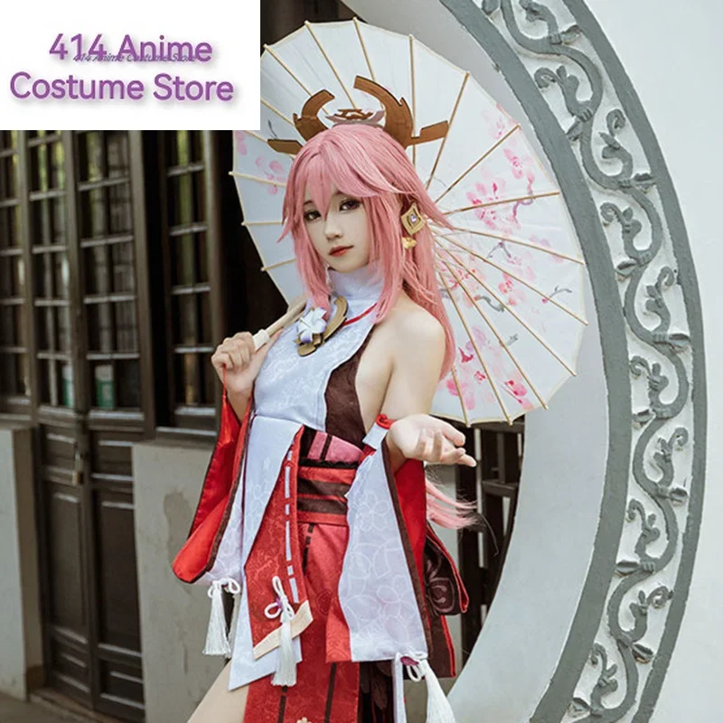 Yae Miko Cosplay Anime Genshin Impact Yae Miko Guuji Yae Cosplay Costume Wig Dress Party Outfit Halloween Costumes For Women