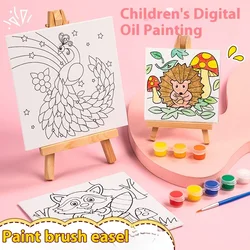 Children DIY Coloring Suit Cartoon Animals Drawing Board Easel Pigment Brush Painting Set Kids Gift Beginner Art Study Supplies