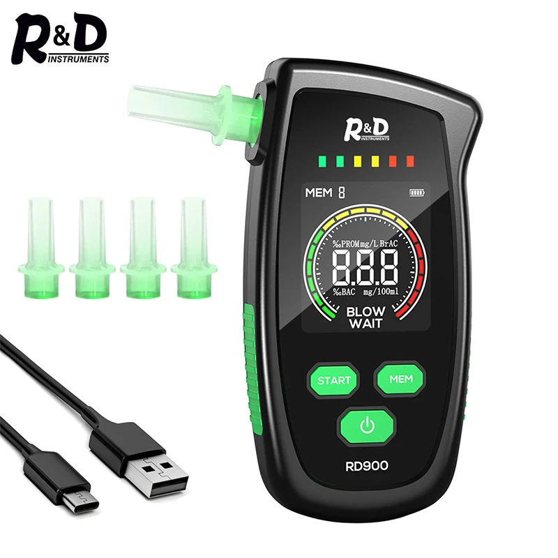 R&D RD900 Alcohol Tester Rechargeable Digital Breath Tester Breathalyzer Gas Alcohol Detector for Personal & Professional Use 