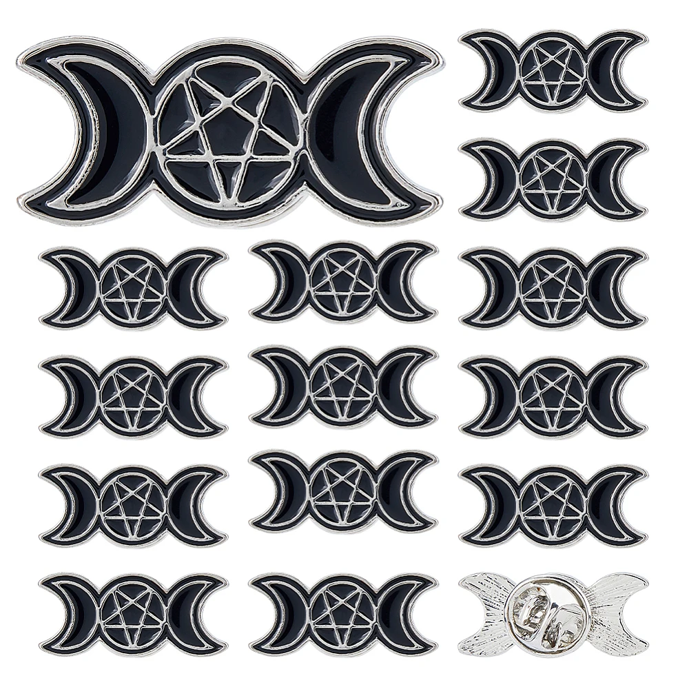 

16Pcs Punk Style Alloy Enamel Lapel Pin Backs for Backpack Clothes Black Platinum Moon 11.5x25mm
