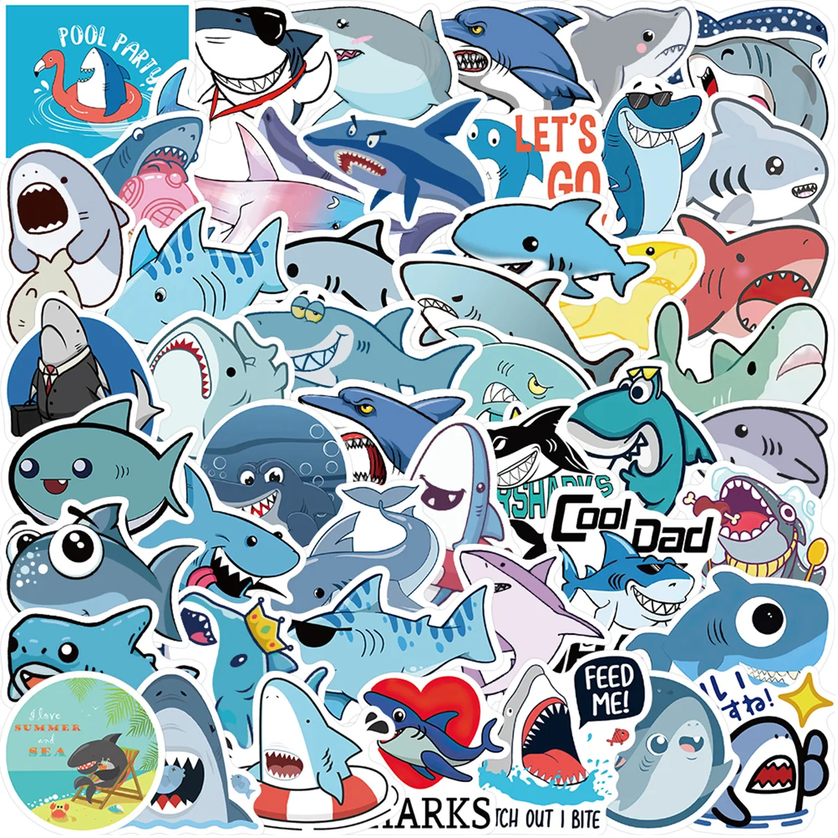 50 Uds pegatinas de tiburón de dibujos animados lindo Animal marino de dibujos animados impermeable DIY equipaje taza de agua libro de ordenador pegatina de regalo