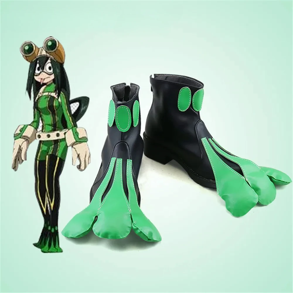 Anime Asui Tsuyu Cosplay Shoes Adult Unisex Funny Leather Boots Halloween Accessories Party Props