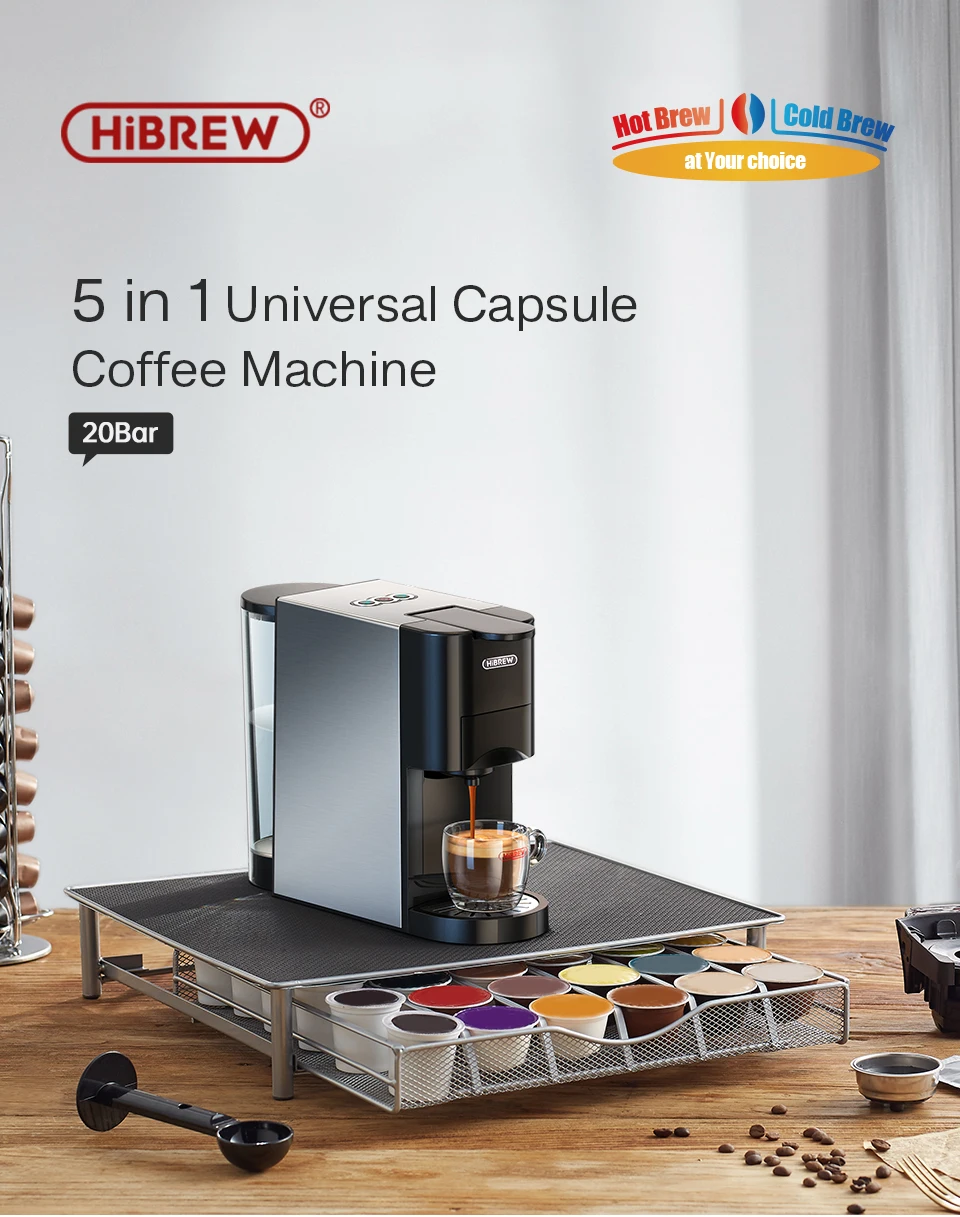 HiBREW Kaffeemaschine 5in1 Espresso mit mehreren Kapseln Dolce Milk&Nespresso&ESE Pod&Pulver Kaffeemaschine Edelstahl Metall H3A – Detail 2