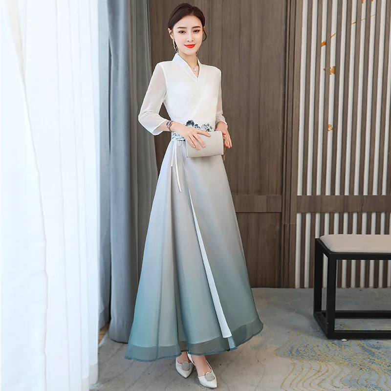 Vintage Style Hanfu Women Chinese Dress Traditional Long Qipao Asian Dresses Female Eleganti Slim Zen National Harajuku Clothing