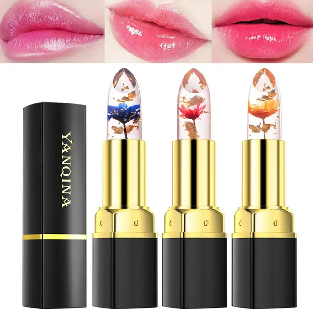 Crystal Flower Jelly Lipstick Thermo Color Changing Moisturizing Lip Balm Long Lasting Magic Shift Lip Gloss Vitamin E Lip Care