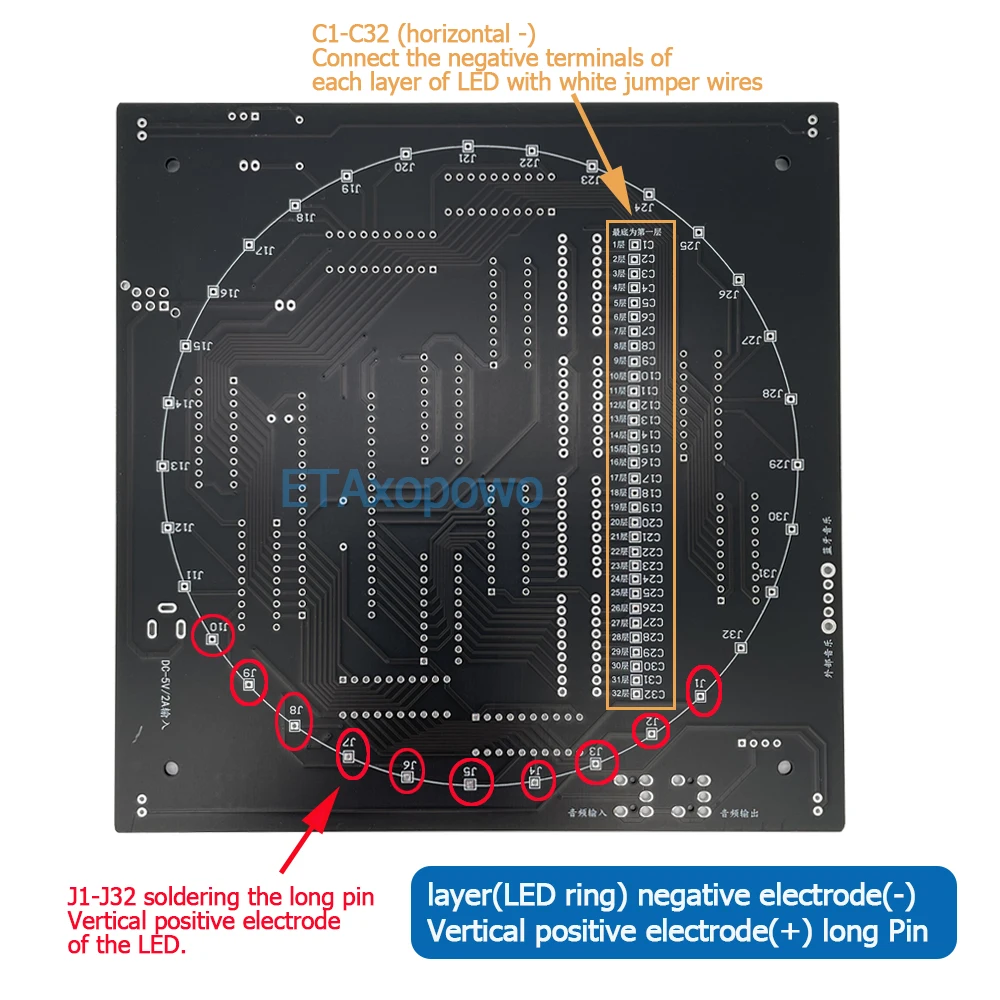 Kit solder Menara Kanton Diy LED warna-warni bluetooth 32 lapis x32 kolom spektrum musik kubus lampu LED (tidak dirakit