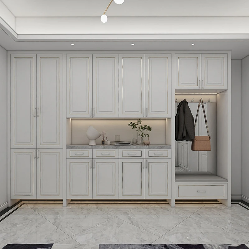 Armário de madeira branco-francês personalizado, armário de armazenamento moderno e luxuoso para móveis para casa, roupas de quarto